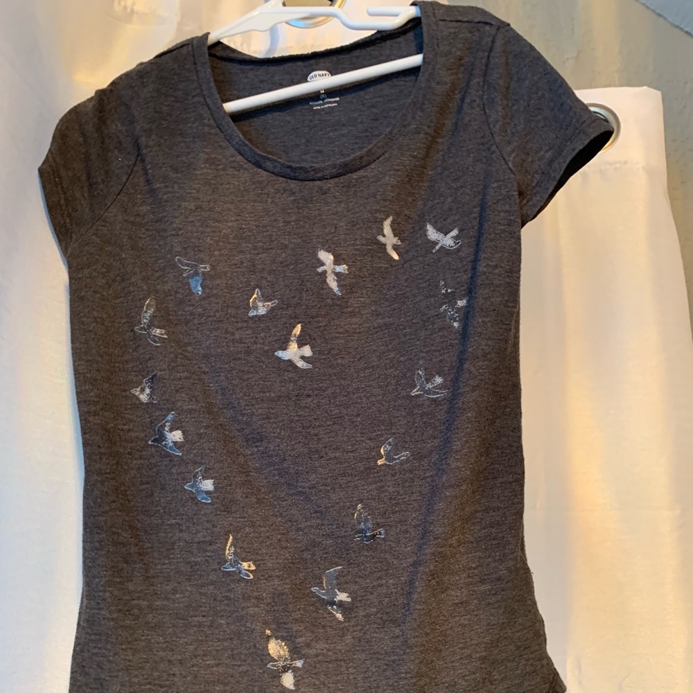 Grey T-shirt with birds size (8) M